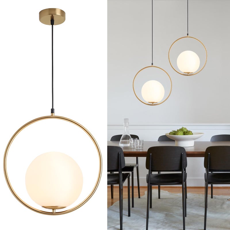 KCO Modern Gold Globe Pendant Light 1-Light Single White Glass Kitchen Island Pendant Lighting Fixture Mid Century Adjustable Chandelier for Living Room Dining Room (9.8â€-Small) - Image 1